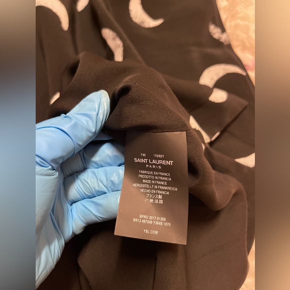 Saint Laurent Tie-Neck One-Sleeve Moon-Print Short Silk Dress - Picture 11 of 15